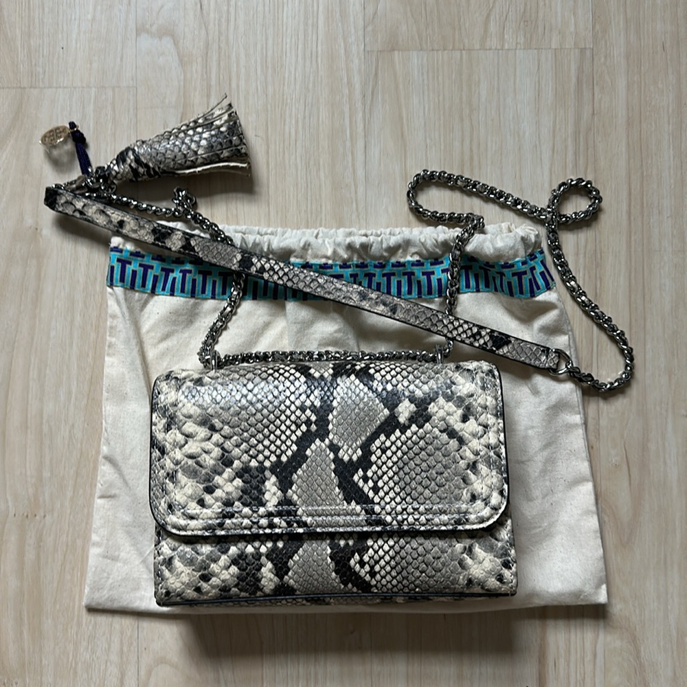 Tory Burch Fleming Snake Print Crossbody Bag (Small)